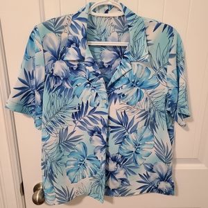 🌟 Vintage Blue Leaf Blouse Size Small